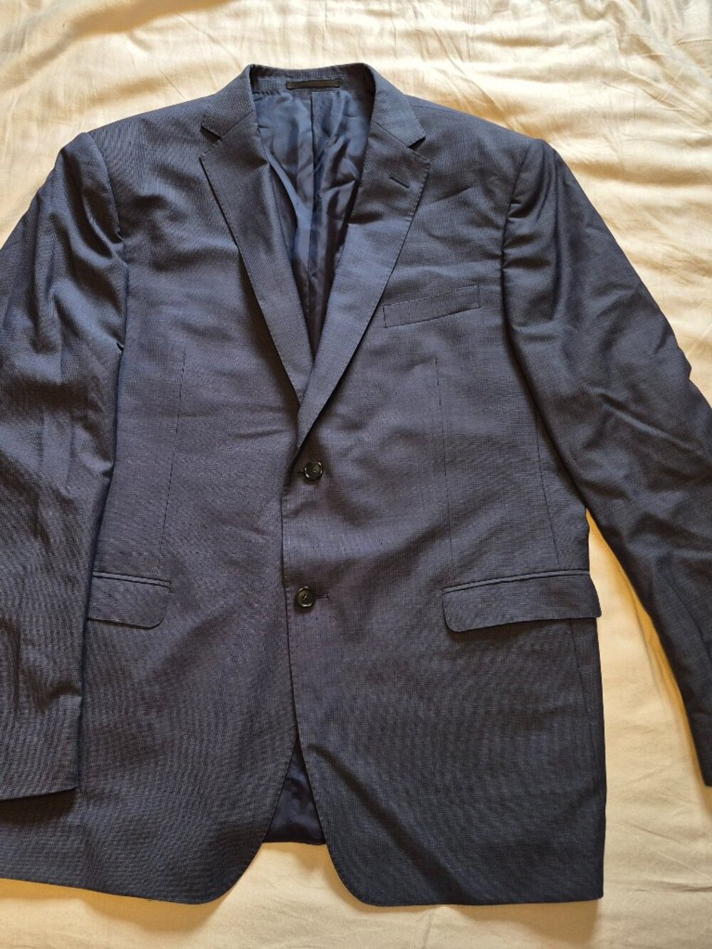 Z Zegna Navy Wool Micro-Check Suit Jacket – 46R #MC2
